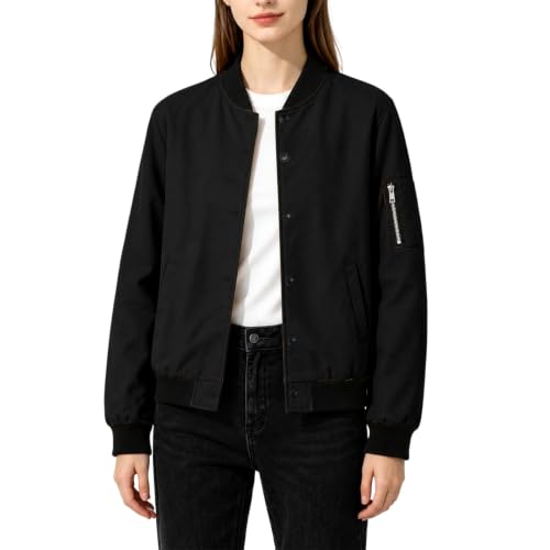 Womens Bomber Jacket Lightweight Button Down Coat Casual Fall Jackets - image 1