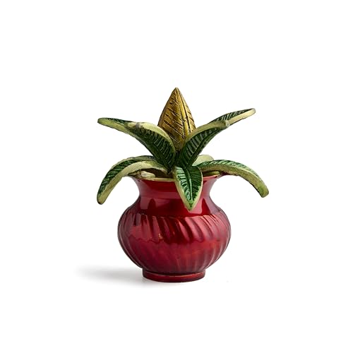 Image of ESPLANADE 5-Inch Brass Mangal Kalash Showpiece - Multicoloured, with Coconut Shriphal - Traditional Pooja, Mandir & Home Decor Item, Heavy Brass Kalash for Festivals and Spiritual Gifts (Multicolour)