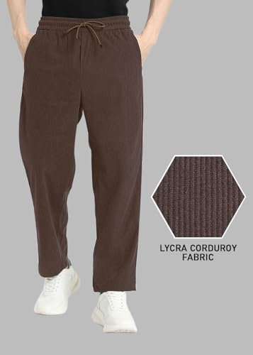 Image of SWADESI STUFF Men's Corduroy Track Pants | Self Design, Mid-Rise Fit, Flexi Waistband - Retro-Inspired Straight Fit Lounge & Casual Wear
