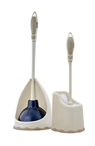 Superio Toilet Brush with Lip and Plunger Set Bathroom Bowl Brush with Pan and Plunger (Beige)