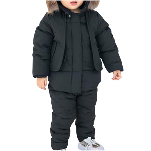 Kids 2 Piece Snowsuit Set Toddler Girl Winter Hooded Puffer Jacket & Snow Bib Pants Boy Thickened Ski Suits 1-6 Years4