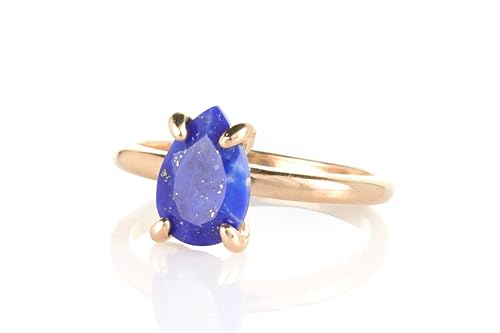 Bague bleue en lapis lazuli et or rose 14k pour femme au design prestigieux