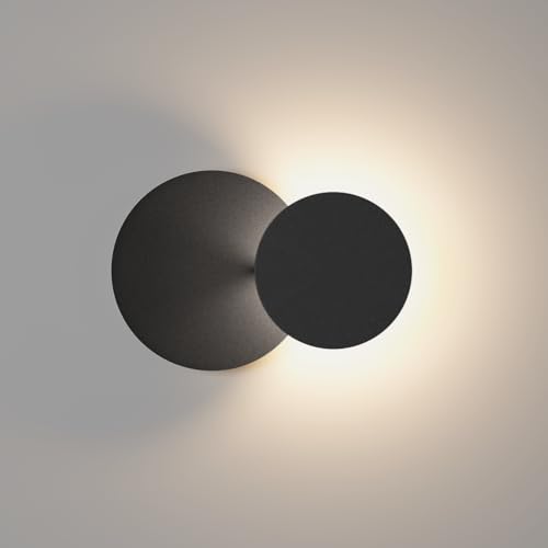 Klighten LED Wandleuchte Innen, 8W Kreative 2 in 1 Wandlampe Drehbar 320°, Rund Design LED Wandbeleuchtung 3000K Warmweiß für Wohnzimmer Schlafzimmer Treppen (Schwarz)