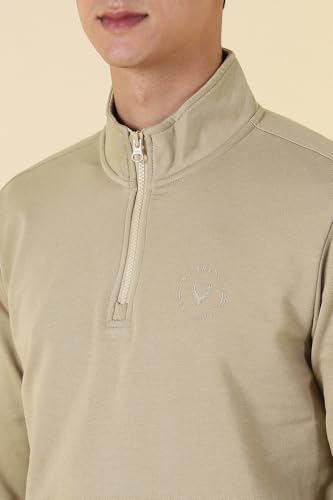 Image of Allen Solly Mens Solid High Neck Half Zipper Sweatshirt | 80% Cotton Non Hooded Casual Sweatshirt