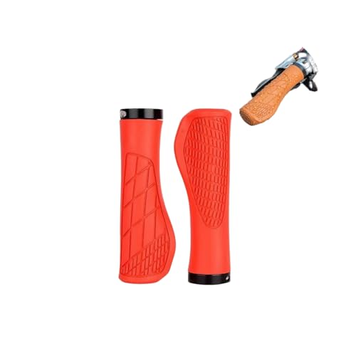 自転車グリップ ハンドルグリップ エルゴグリップ 人間工学設計 滑り止めショック吸収 2セット 耐久性のあるゴム製 自転車用アクセサリー 汎用タイプ クロスバイク ミニベロにも対応 (オレンジ)
