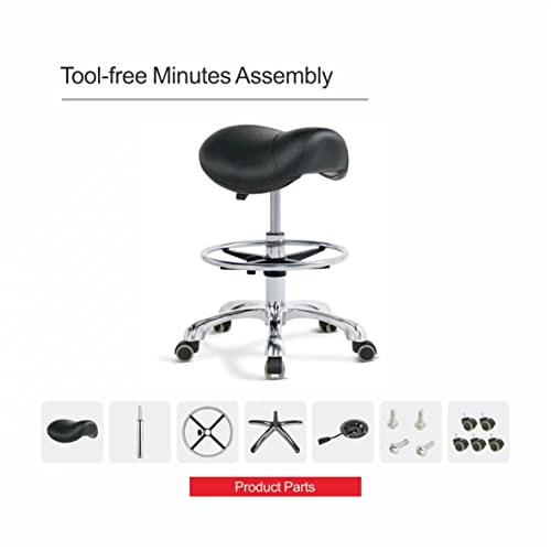 Grace&Grace Ergonomic Rolling Saddle Stool Chair with Wheels Adjustable Swivel Stool with Back and Footrest Heavy Duty for Esthetician, Artist, Dental, Medical, Spa, Salon, Cutting, Home Office