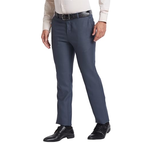 Image of Raymond Men Slim Fit Solid Pattern Poly Viscose Blend Flat Front Formal Trouser