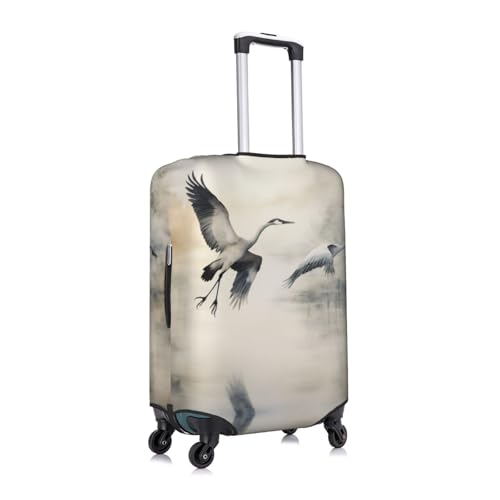 Two Japanese Cranes Flying Suitcase Covers, Luggage Protectors Fits Four Sizes Suitcase For Travel3