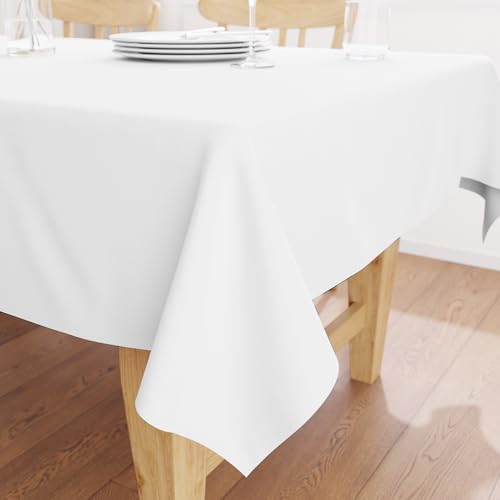 Encasa XO Dining Table Cover | 56x56 in Cotton Canvas Square Tablecloth | Machine Washable, White Table Cloth for Indoor & Outdoor Dining, Durable, Easy-Care | Suitable for Any Occasion