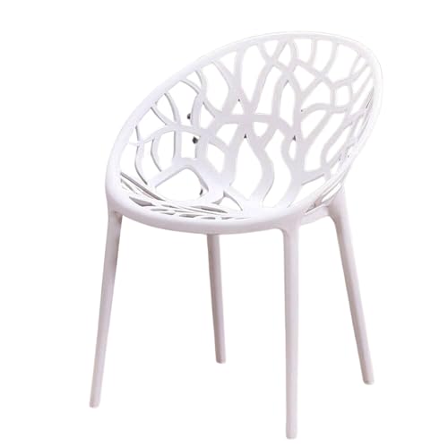 Top Notch Bird's Nest Forest Set of 4 Stackable Dining Chairs | Modern Kitchen Indoor Outdoor Lawn Chair for Garden, Backyard- Deck | Solid Back Retro Dining Patio Chairs- White