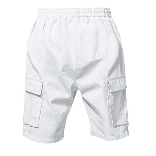 Image of Mens Linen Shorts Casual Drawstring Elastic Waist Cargo Vacation Lightweight Breathable Summer Beach Shorts for Men