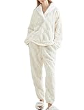 AMEBELLE Pajamas for Women Set Winter Plush Thermal Flannel 2 Piece Lounge Set Women Soft Sleepwear with Pockets (3033-Beige-L)