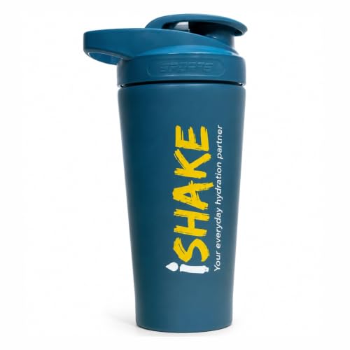 Image of Stainless Steel Protein Shaker Bottle, 100% Leakproof Metal Gym Shaker, Durable Steel Gym Sipper Bottle for Smooth Protein Mixing with Measurement, 700 ml Capacity (Teal Blue)