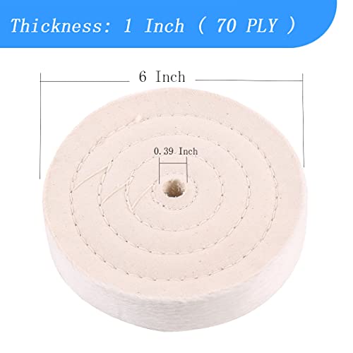 Luo ke 6'' x 1'' Cotton Buffing Wheel, 5/8'' Arbor Hole Extra Thick 70 Ply Cotton Polishing Wheel for Bench Grinder, Drill (1 Pcs)