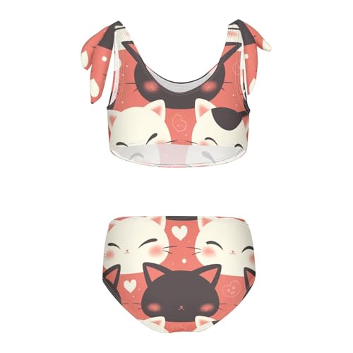 KLL Black Cat White Cute Cartoon Girls' Two Piece Bikini Set Scoop Neck Swimsuits Swimming Suits Adjustable Strap2