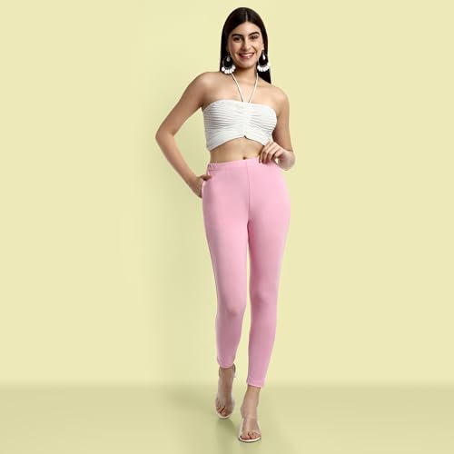 Image of ONE SKY Women Ankle Length Leggings | Premium Cotton Modal Spandex Blend | High Waist Stretchable & Bio-Washed Fabric | Colour-Lock | Ethnic Leggings for Women