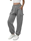 Picture of ATHMILE Womens Cargo Sweatpants Cinch Bottom Lounge Baggy Cotton Pants Joggers High Waist Fall Athletic Pant with Pockets Darkgray