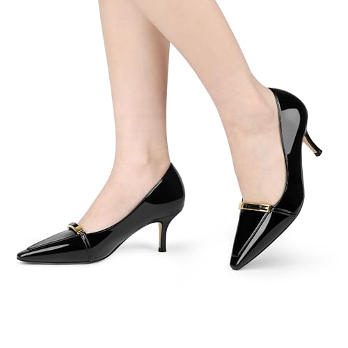 COLETER Women's Kitten Heels Pointed Toe Low Heel Pumps Comfortable Office Wedding Dress Shoes2
