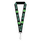 Buckle-Down Rick and Morty Lanyard, Rick and Morty Title Logo and Portal Pose Black, Elastic