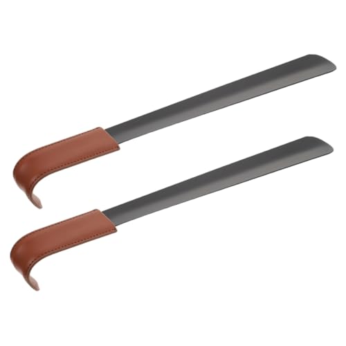 Chausse-pied en acier inoxydable poli et son fourreau en cuir marron chic
