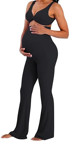 sunzel maternity flare leggings with pockets over the belly buttery soft pregnancy wide leg yoga pants