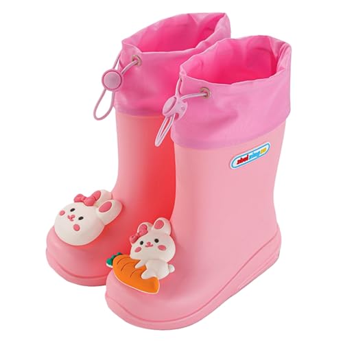 IWIHMIV Kids Rain Boot Little Girls Rain Boots Boys Drawstring Rubber Rain Boots with Easy on
