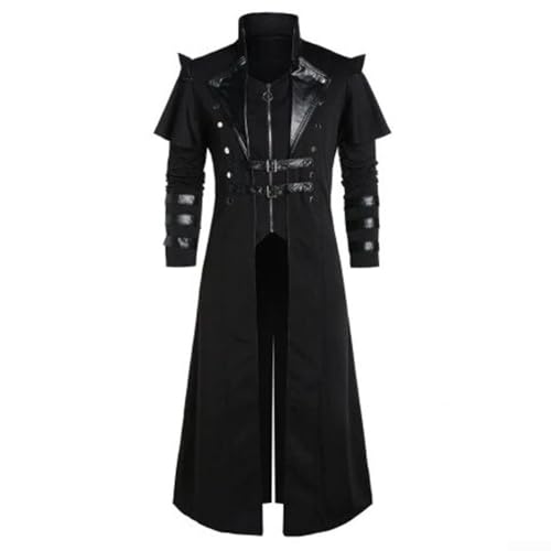 Manteau gothique victorien pour homme avec queue-de-morue – Manteau médiéval d'assassin, d'elfe de pirate pour événements à thème et de costumade – Taille M (noir)