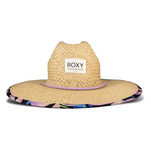 Roxy Womens Woven Straw Hat | Wide Brim | Adjustable | Sun Protection | Beach | Vacation | Natural Coconut Commotion - Kiss Anthracite Medium-Large