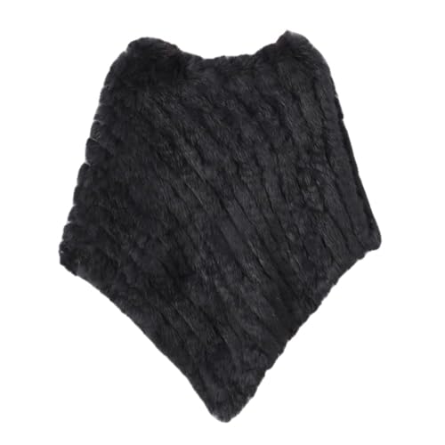 EHOTER Fourrure Tricotée Fourrure De Lapin Poncho Gilet Châle Dame Fourrure Naturelle Fête De Mariage Fourrure De Lapin Poncho Pullover Châle Cadeaux Pour Femmes...