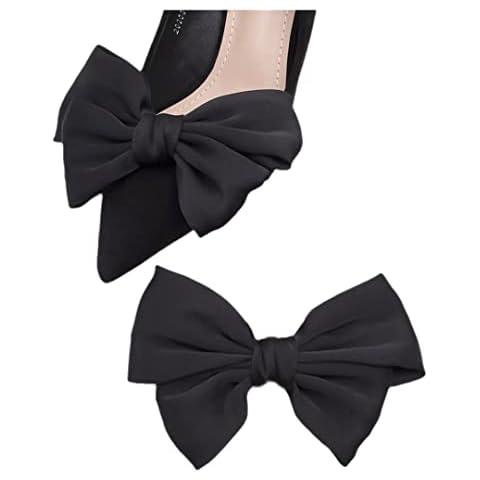 Tsangbaby Satin Bow Shoe Clips Dots Solid Color Shoe Clips Removable Shoe Clips Elegant Wedding Party Shoe Buckle Bag Clothing Hair Accessories for Women Girls 2 Pcs Black Cover