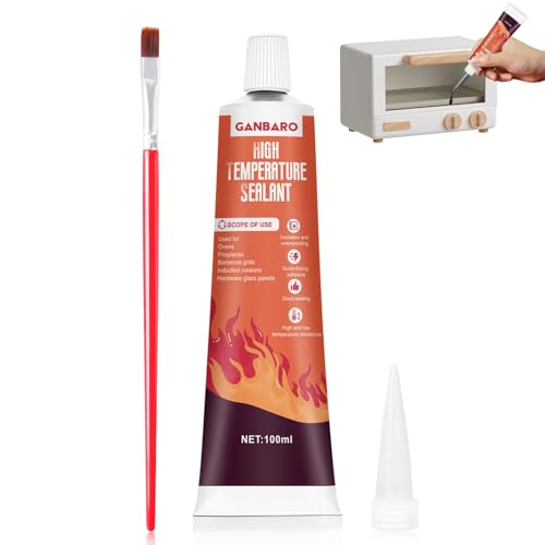 Ganbaro® 482°F High Temp Silicone Sealant, High Temperature Adhesive, Heat Resistant Glue with Brush Fast Drying Waterproof Adhesive for Oven, Grill, Microwave 100 ml (Black)