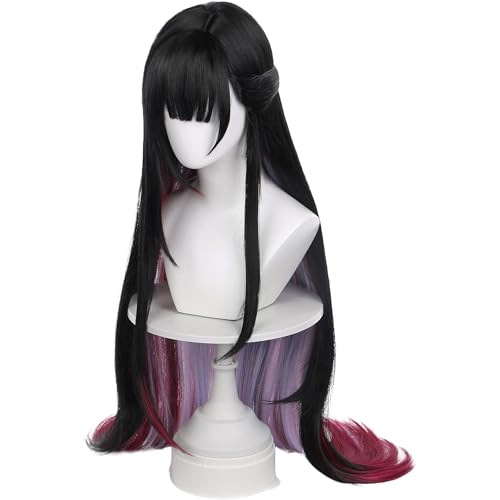 Image of Anime Black Gradient Purple Long Straight Wig with Bangs Women Adult COS Game Cosplay Wigs Halloween,Christmas,Comic con,Game Show,Party