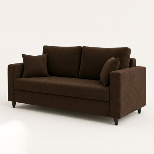 Image of FURNY Luxury Conva 2 Seater Sofa Set for Living Room |Soft Suede Fabric Upholstered | Modern Comfortable Couch for Home Office & Drawing Room | Dark Brown
