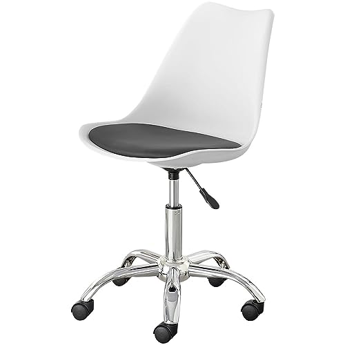 Image of Amazon Brand - Umi Height-Adjustable Modern Revolving Rotary Arm Office Study Desk Chair - Ideal for Spa, Bar, Home - White & Black Color