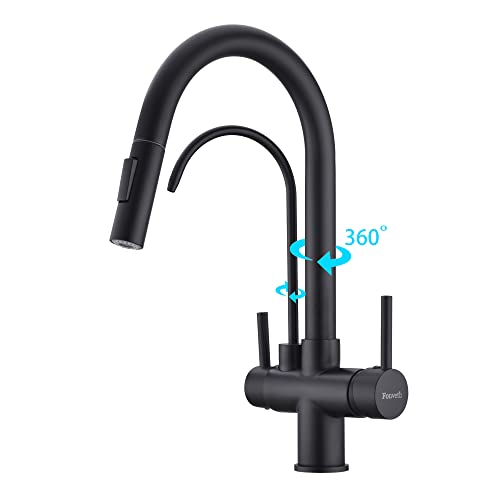 TUTEW Matte Black Kitchen Faucet with Pull Down Sprayer, Black Kitchen Sink Faucet with Drinking Water Faucet,2 Handle 3 in 1 Water Filter Purifier Faucets by TUTEW - Image 4