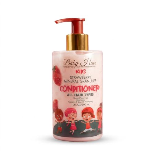 BABY HAIR Kids Strawberry Mineral Granules Conditioner, Sulfate-Free Toddler Conditioner with Strawberry Oil, Camellia Oil &amp; Biotin for Soft, Detangled Hair, 10 Fl Oz