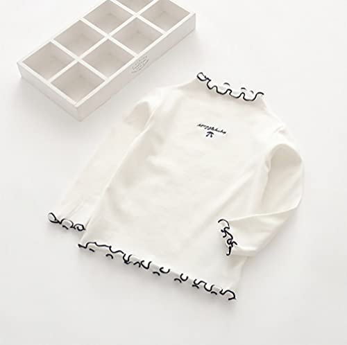 Image of Toddler Girls Long Sleeve Cotton Tee Shirts Ruffle Lace Mock Turtleneck Basic Blouse Outfit Tops