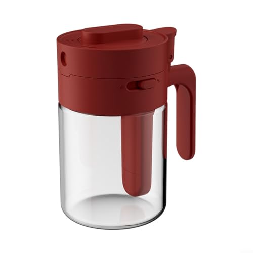 EpheyFIF Tarro de especias de vidrio con cuchara, caja de condimentos de cocina, contenedor de almacenamiento, diseño que ahorra espacio, tapa manos libres, 12,8 x 7,4 cm (rojo vino)