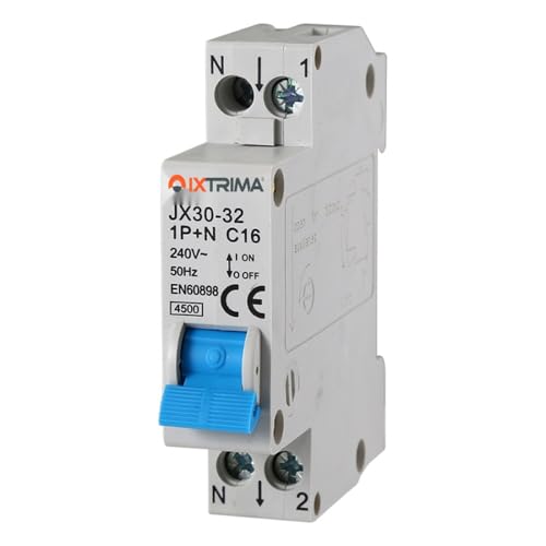 IXTRIMA Interruttore Magnetotermico Automatico 1P+N 16A C16 220V 4.5kA, occupa 1 modulo