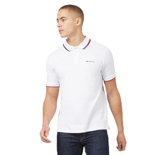 Ben Sherman Polo para hombre de doble punta, color blanco, Blanco, M