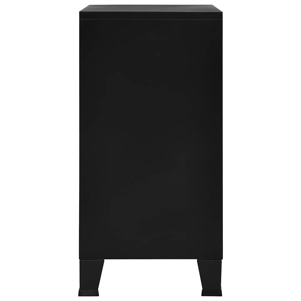 Armoire de rangement industrielle noire 75 x 40 x 80 cm en acier avec 4 portes, fentes d'aération et étagère pour bureau, entrepôt, salon ou chambre à coucher