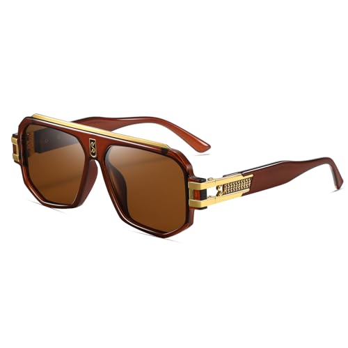 Image of Retro Polarized Pilot Sunglasses Men Women Vintage Square Metal Designer Style 80s Shades Eyewear