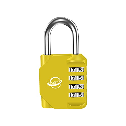 SISAV 4 Digit Combination Lock,Gym Padlock,Outdoor Combination Padlock,Suitable for School Lockers,Tool Boxes,Fences,Gate(Yellow 1Pack)