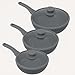 Generico Tris padelle Bavaria in pietra lavica antiaderenti 3 Padelle + 3 Coperchi Pietra Lavica 20-24-28cm, Pietra Lavica, Adatto a piano a Gas e a Induzione, Padelle e Coperchi (Grigio)