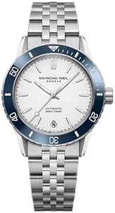 RAYMOND WEIL Freelancer Diver Automatic Watch, White Dial with Indexes, Stainless Steel Bracelet, 36 mm (Model: 2755-ST3-30001)