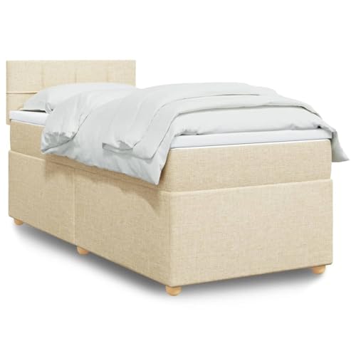 Juroupi Cama Box Spring con colchón Estructura Cama Bed Frame Cama con colchon somier Mueble Cama Tela Color Crema 80x200 cm - 3288812