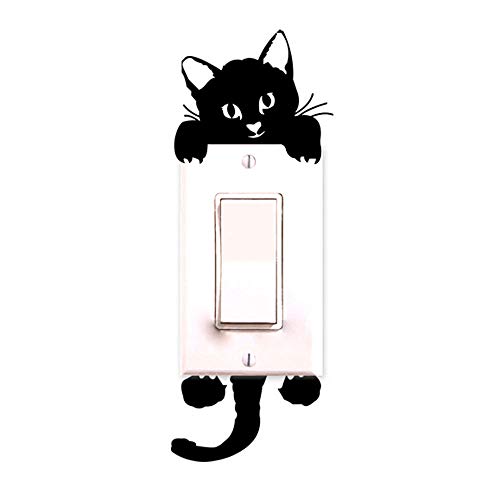 Wociaosmd Cat Wall Sticker, New Cute Wall Stickers Light Switch Decor Decals Art Mural Baby Nursery Room (Black)