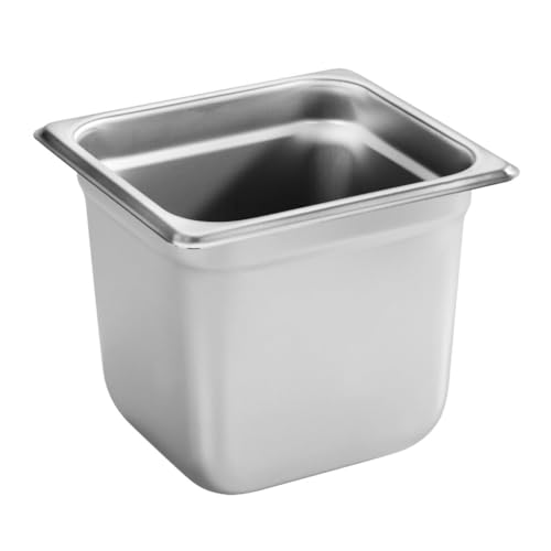 New Star Foodservice 1/6 Size Stainless Steel Steam Table Pan, 7.0 x 6.4 x 6.0 Inches, 18/8 Stainless Steel, 24 Gauge, NSF Certified (Set of 6)