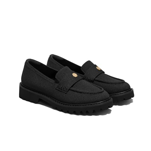 VIVAIA Francesca Womens Waterproof Round-Toe Platform Chunky Heel Loafers Black