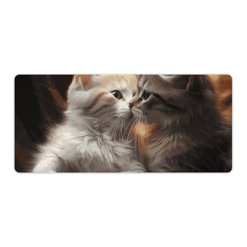 Grand tapis de souris de jeu chat baiser grand format pour souris gaming et clavier